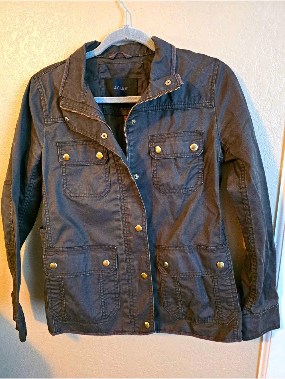 J.CREW Gray Zip Snap Front Military Utility Jacket  Long Sleeve Full Zip Short S